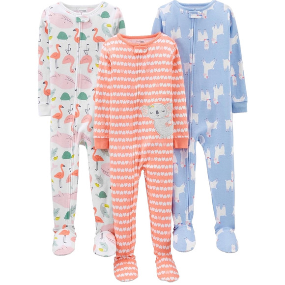 NWOT Carter’s Simple Joys Girls’ 3-Pack Snug Fit Footed Cotton Pyjamas 4T - Picture 1 of 8